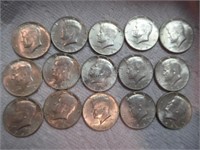 15 Kennedy half dollars - 1964