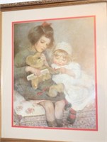 Antique Style 2 Little Girl with Teddy Bear Print