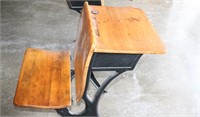 Antique School Desk Cast Iron Solid Wood