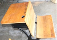 Antique School Desk Cast Iron Solid Wood