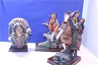 Lot of 3 Native American Indian Resin Figurines