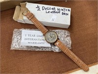 Half Dollar Coin Watch, Leather Band, New