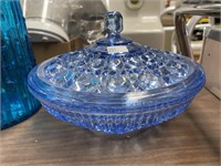 Windsor Blue Depression Glass Covered Candy Dish