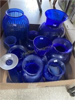 Box Lot of Large Blue Vases