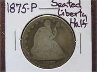1875 P SEATED LIBERTY HALF DOLLAR 90%