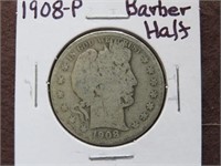 1908 P BARBER HALF DOLLAR 90%