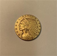 1909 Indian head gold five dollar coin Almost