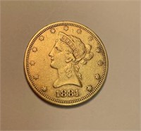 1881 Gold Coronet Ten D coin Uncirculated