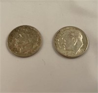 1960 dimes, 1-double die, 1- silver
