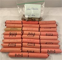 26 rolls/one small bag of wheat pennies, misc.