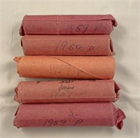 5 rolls 1959P wheat pennies