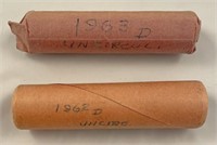 1963D, 1962D Uncirculated Road wheat pennies