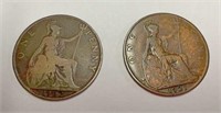 1902 and 1921 one penny, Large size coins
