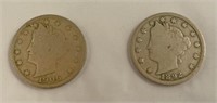 1906 and 1892 V nickels
