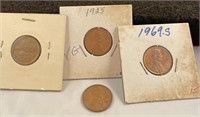 1911, 1925, 1969S, 1960 pennies