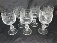 (6)  5 3/4" ETCHED CRYSTAL WINE GLASSES