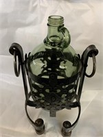 GREEN BOTTLE IN METAL STAND  13" TALL