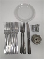 WWII German Military Flatware w/ Ceramic Saucer