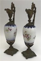 Pair of Vintage Handled Porcelain Vase Lamp Bases