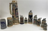 Lot of 10 German Ceramic Beer Steins