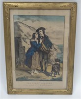 Antique Framed Lithograph "The First Parting"