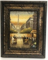 Framed Parisian Eiffel Tower Painting