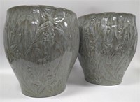 Pair of Large Green Ceramic Outdoor Planters