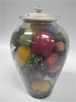 Glass Vase Filled w/ Plastic Fruit