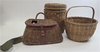 3 Vintage Baskets Including Fishing Creel