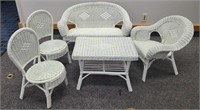 Set of White Wicker Child Chairs and Table