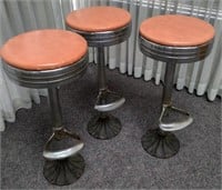 Lot of 3 Matching Vintage Chrome Barstools