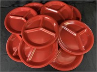 (10)  10 1/4" RED PLASTIC DIVIDED PLATES