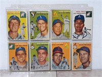 Binder Page With (8) 1954 Topps Baseball Cards