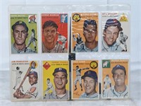 Binder Page With (8) 1954 Topps Baseball Cards