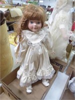 16" bisque doll - white dress