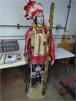 80" Indian display w/ spear & hood - beaded front