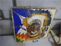 1979 Indian Chief painting on canvas w/ birch fram