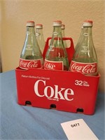 Vintage Coke Crate W/ (6) 32 OZ Bottles