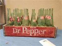 Vintage Wooden Dr Pepper Crate W/ 24 Bottles