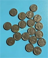 (19) Buffalo Nickels, Nine are no date, 1917-1936