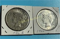 1922-P & S Peace Dollars, Nice Lot  Nice luster..