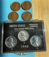 2-1909-P VDB, 1912-D & 15-D Linc Cents, 1943 Set