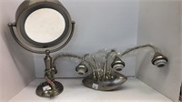 Two-sided magnifying mirror and bathroom light