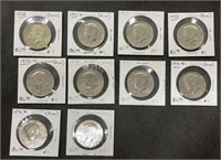 10 Kennedy Half Dollars 1968-1976