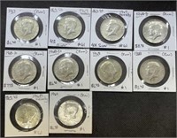 10 Kennedy Half Dollars 1967-1969