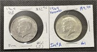 (2) 1964 Kennedy Half Dollars