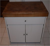 White Painted Wood Rolling Cabinet Butcher Block