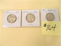 (3) Washington Silver Quarters 1941s BU, 1953s BU,