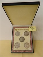 (5) Morgan Silver Dollars 1878s, 1880s, 1890s,