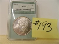 1882o Morgan Silver Dollar Cert. NTC MS65